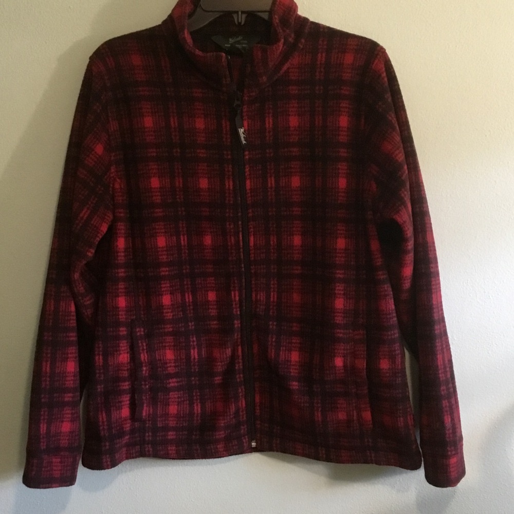 Woolrich Red & Black Plaid Full-Zip Fleece Bomber Jacket